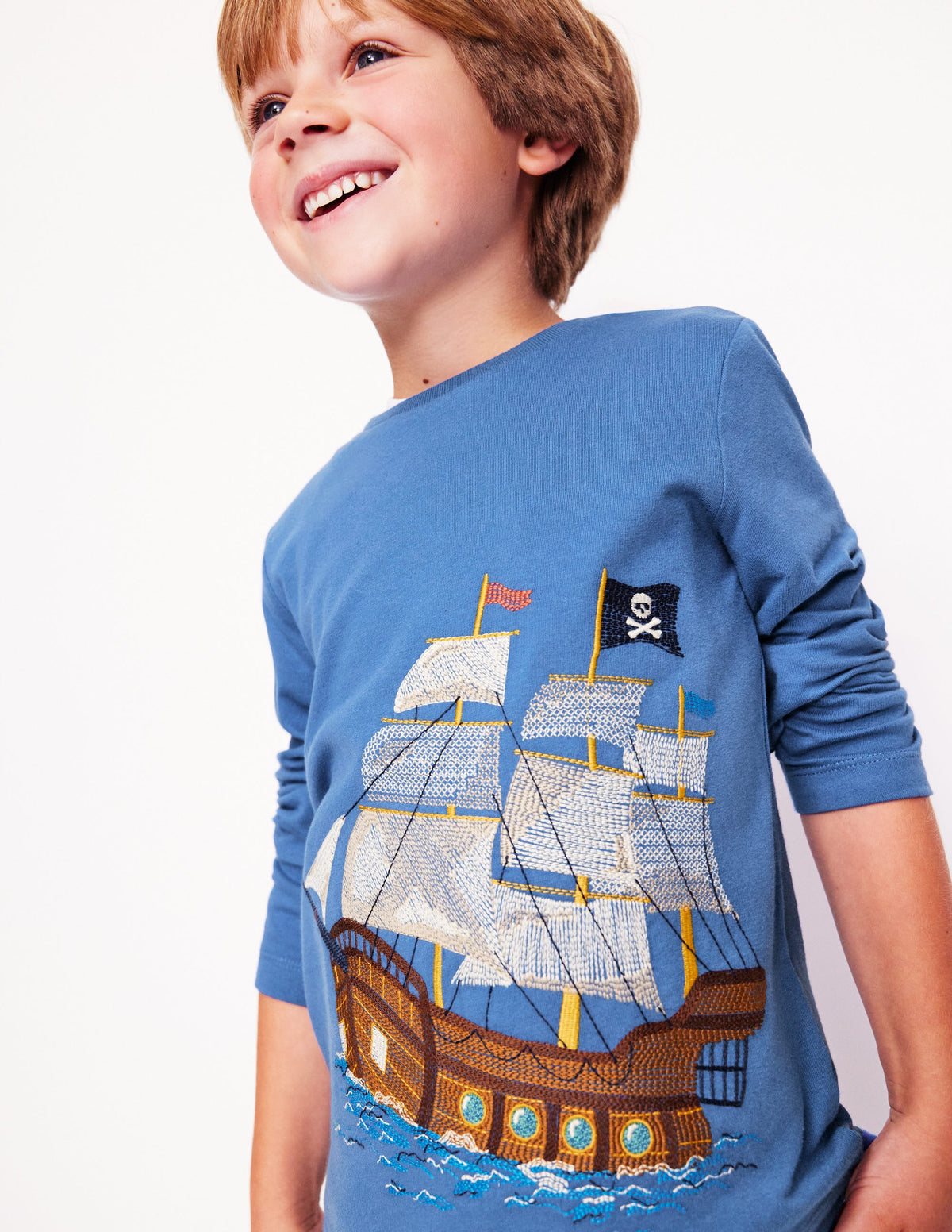 T-Shirt mit Superstitch-Design-Blauhäher Piratenschiff-3