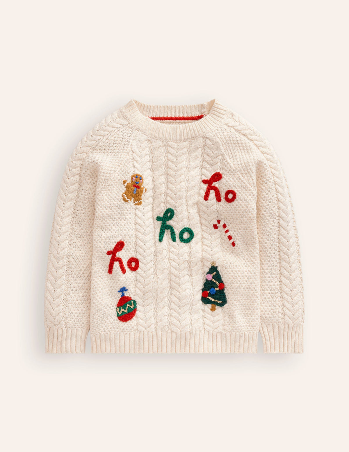 Festive Cable Jumper-Ecru Marl - Image 1