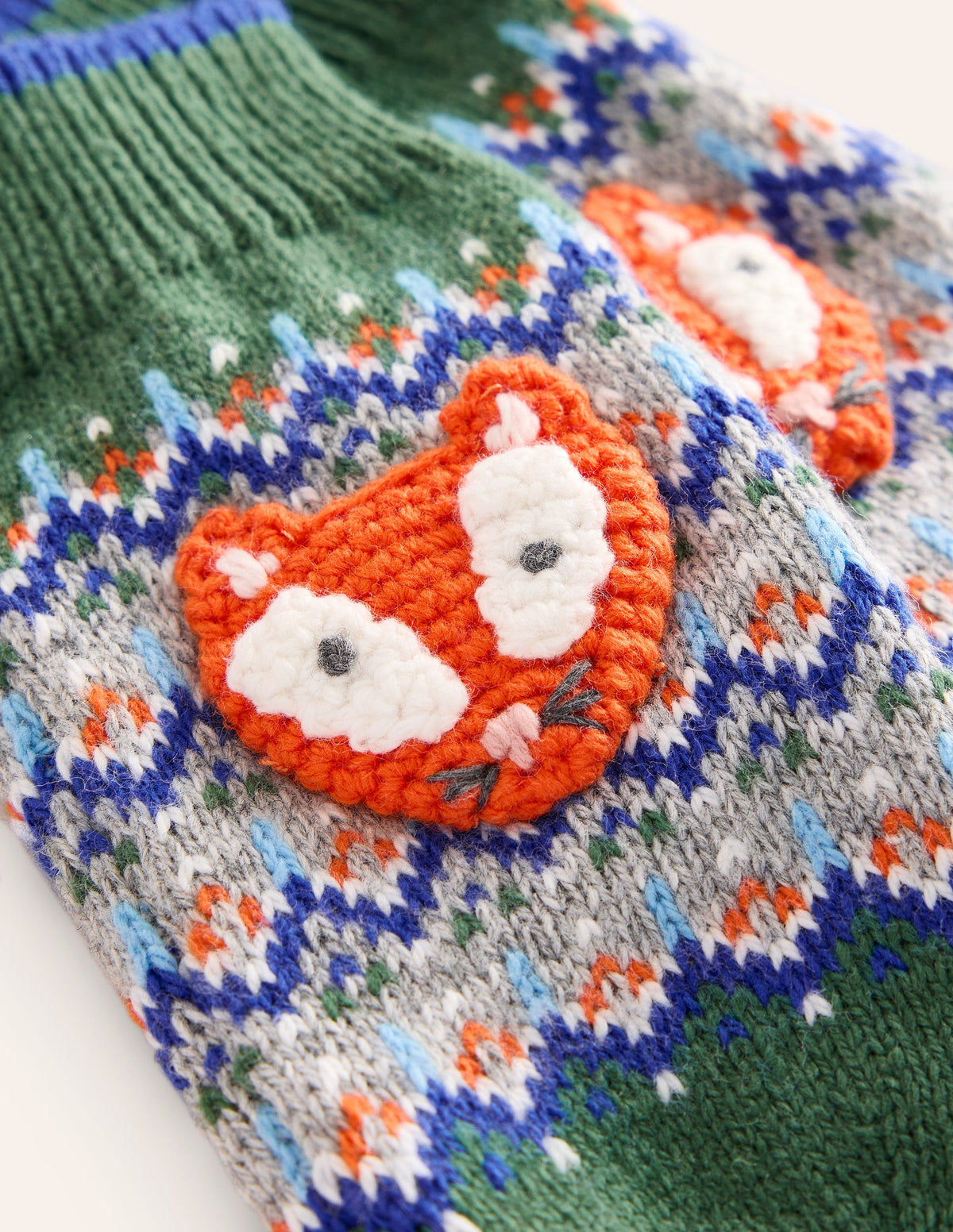 Fair Isle Novelty Mittens-Spruce Green Marl Fox - Image 2