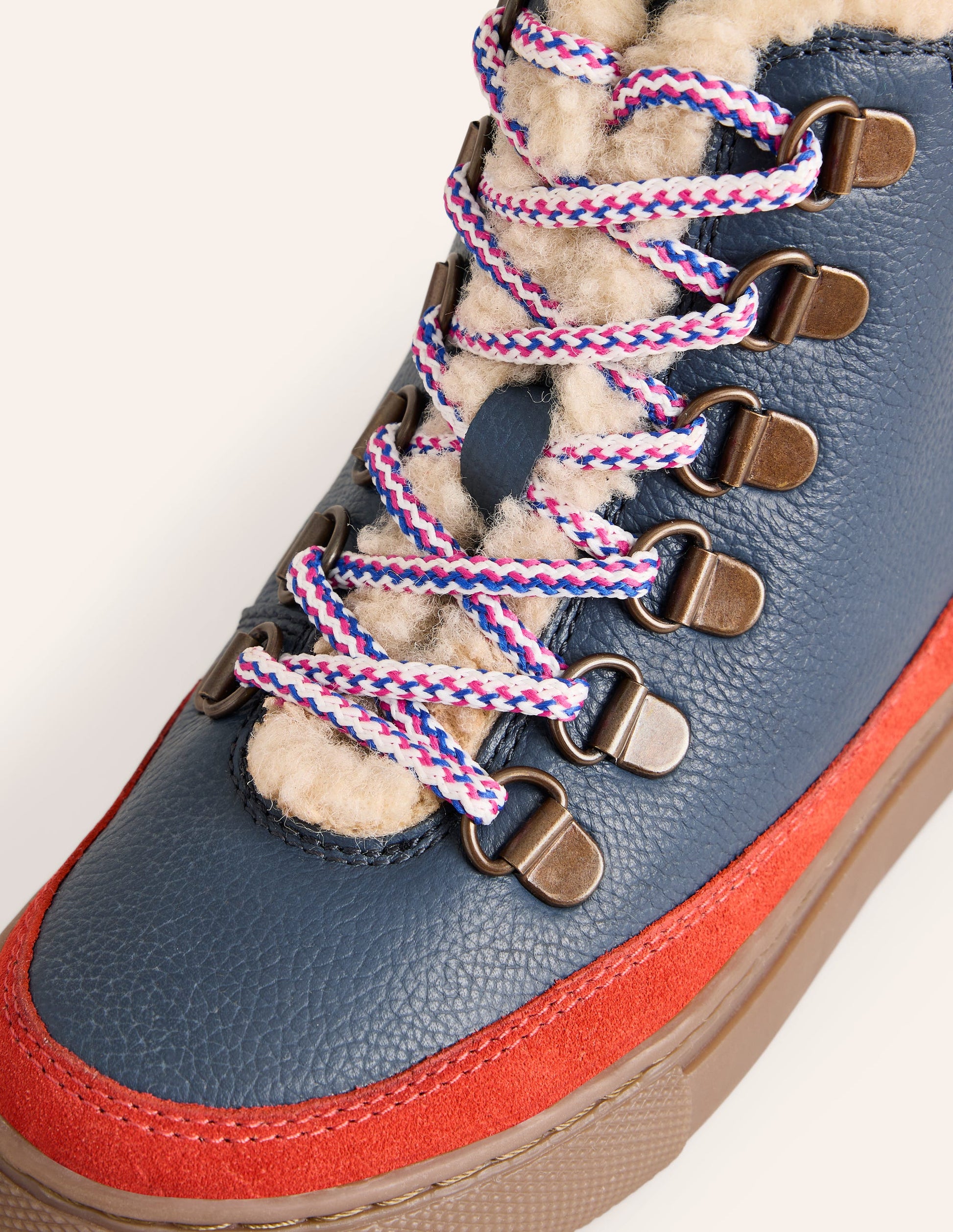 Kuschelige Schnürstiefel aus Leder-Französisches Marineblau Blockfarben-3