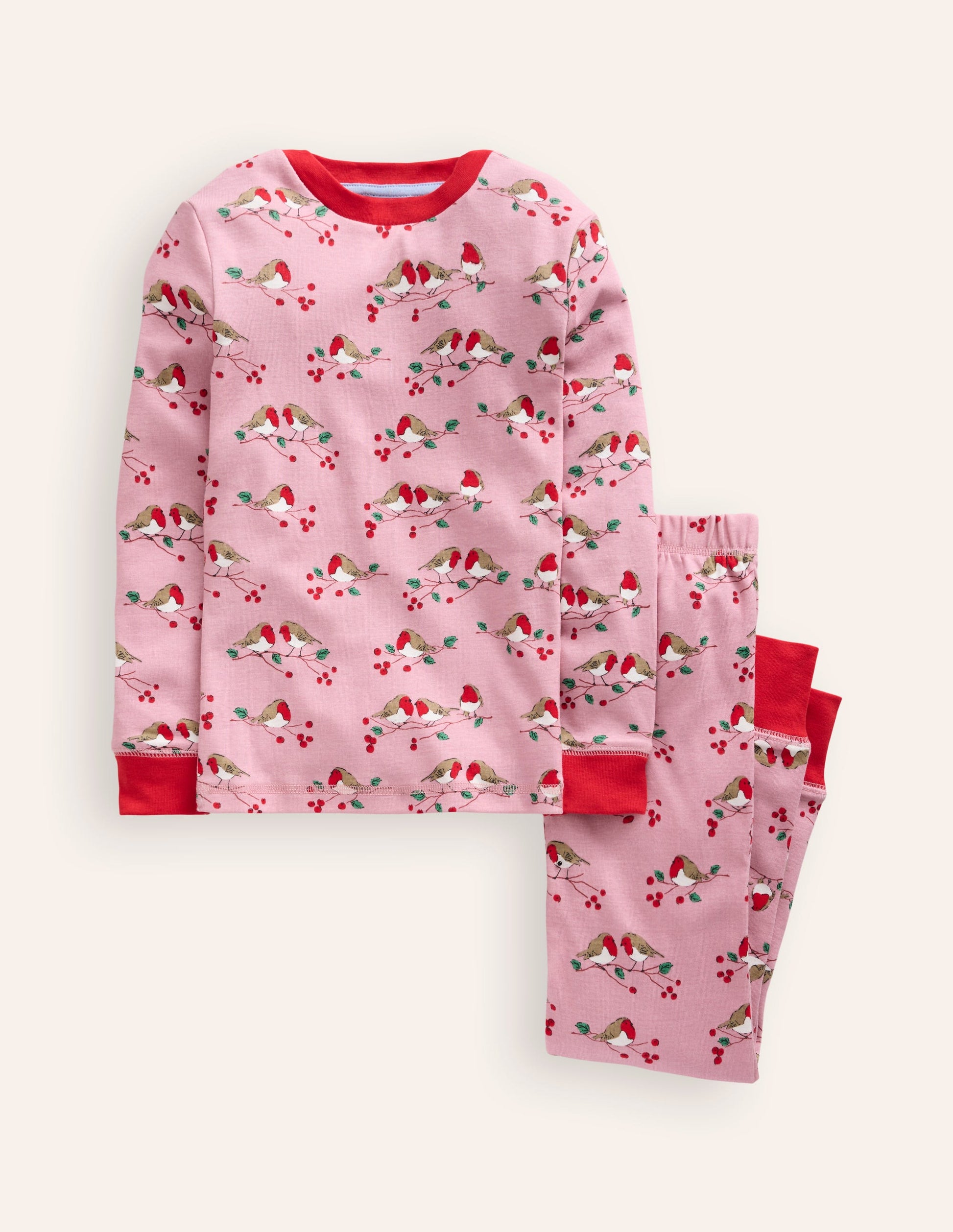 Eng anliegender, langer Schlafanzug-Rosa Rotkehlchen-1