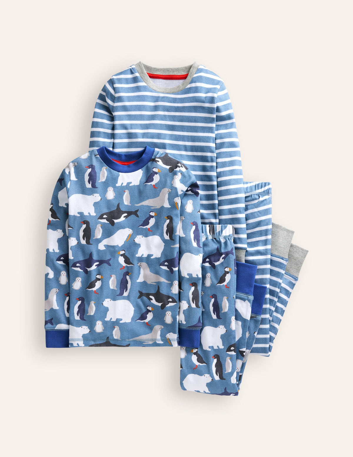 2 pyjamas douillets-Animaux arctiques bleu et rayé - Image 1