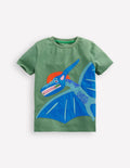 Zip Applique T-shirt-Newt Green Dinosaur