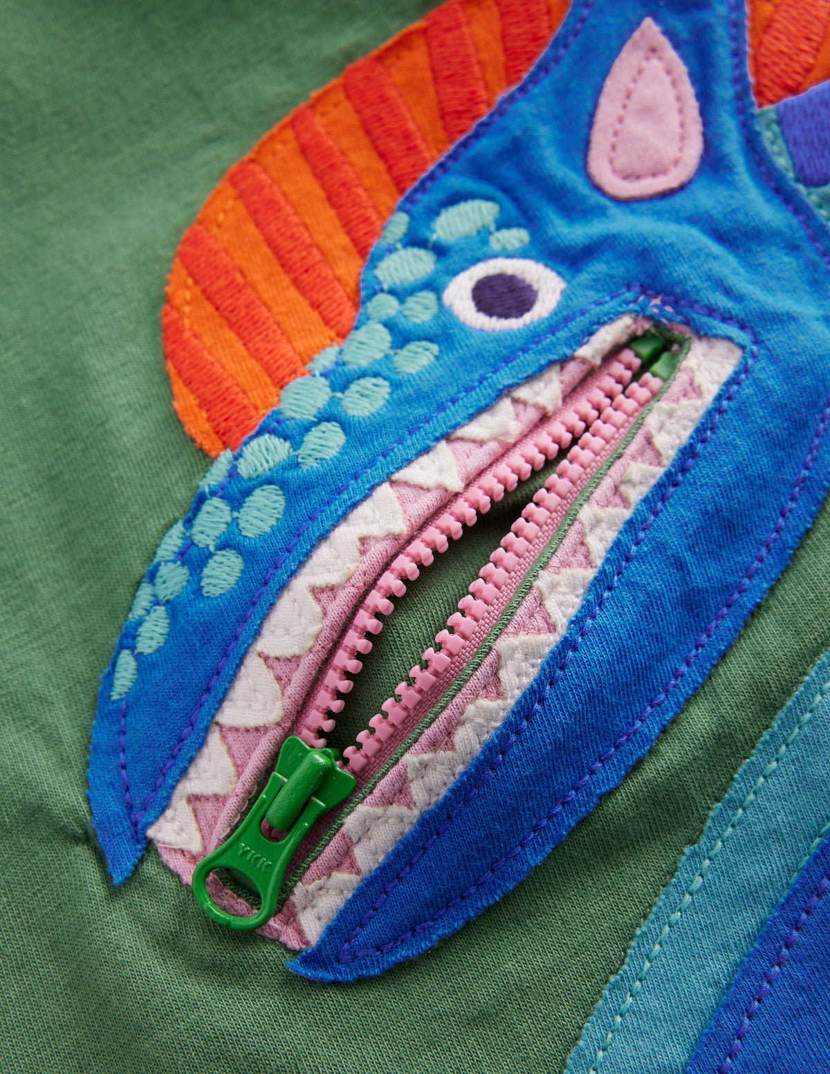 Zip Applique T-shirt-Newt Green Dinosaur-3