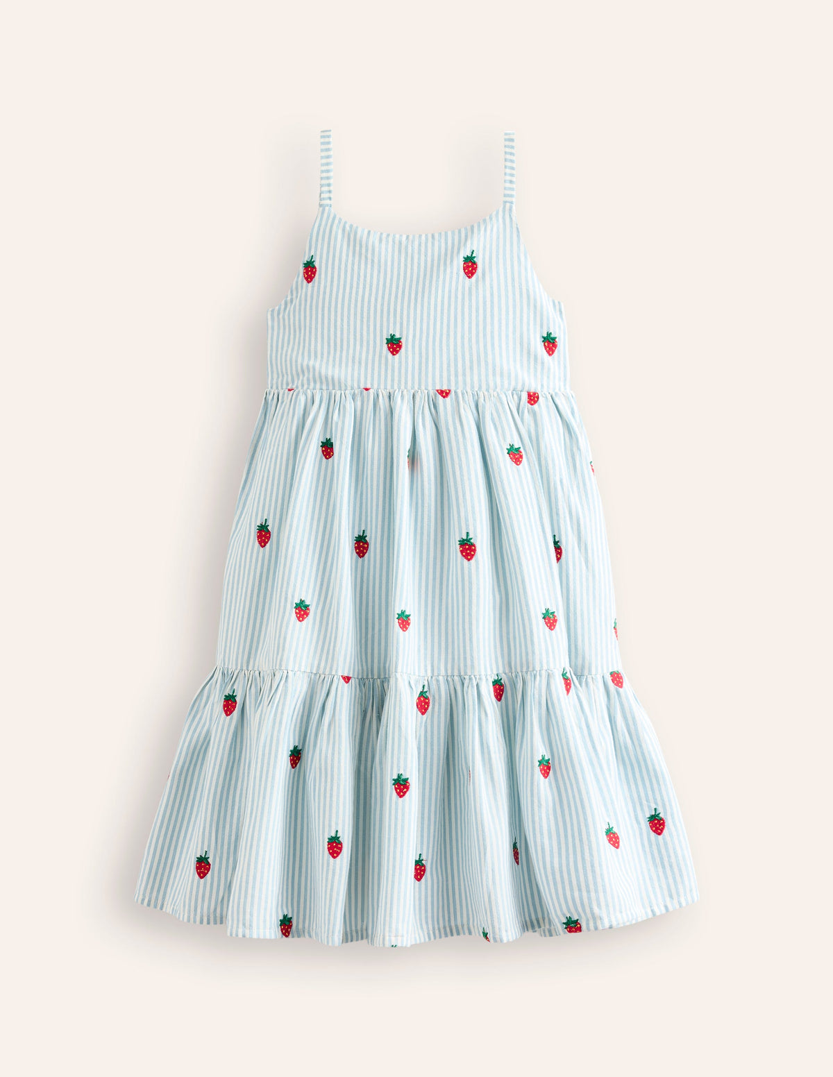Gestuftes Sommerkleid zum Herumwirbeln-Vintage-Blau/Naturweiß Erdbeere - Image 1