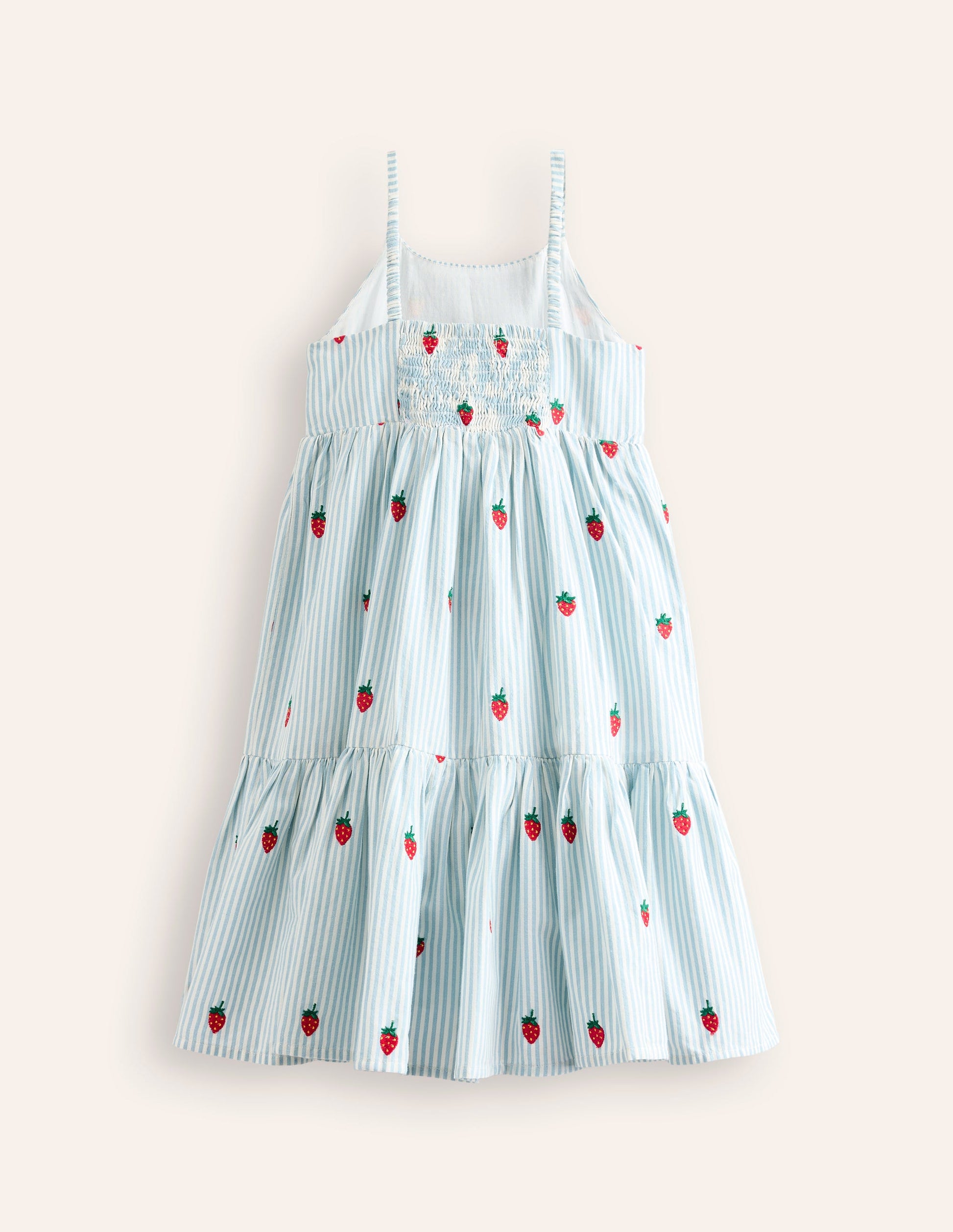 Gestuftes Sommerkleid zum Herumwirbeln-Vintage-Blau/Naturweiß Erdbeere-2