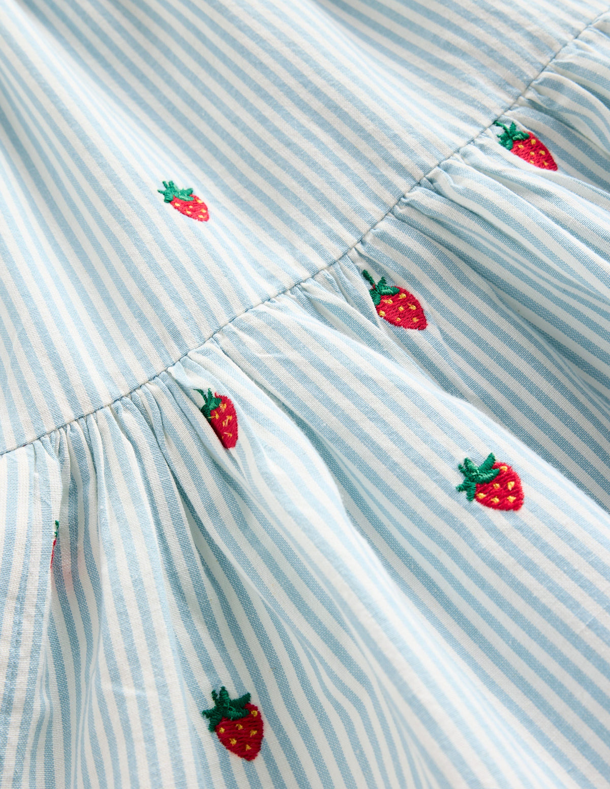 Gestuftes Sommerkleid zum Herumwirbeln-Vintage-Blau/Naturweiß Erdbeere-3