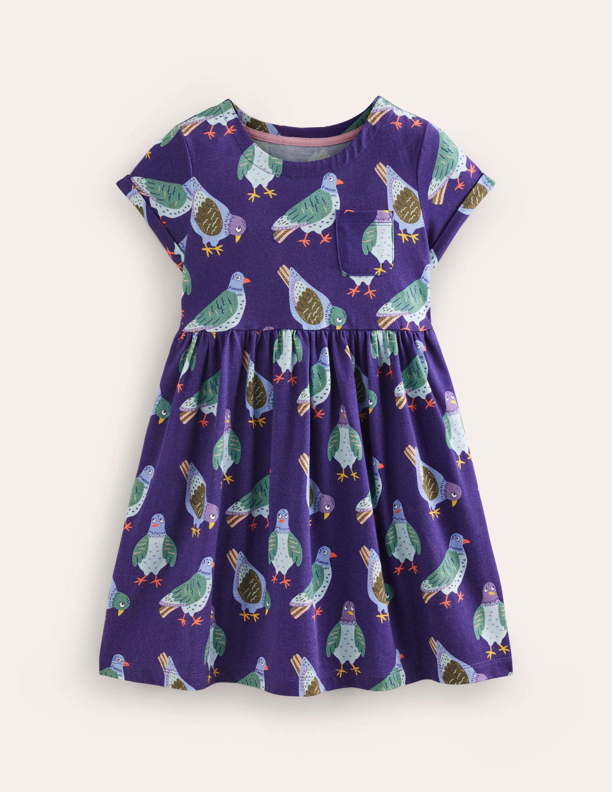Short-sleeved Fun Jersey Dress-Starboard Navy Pigeons-2