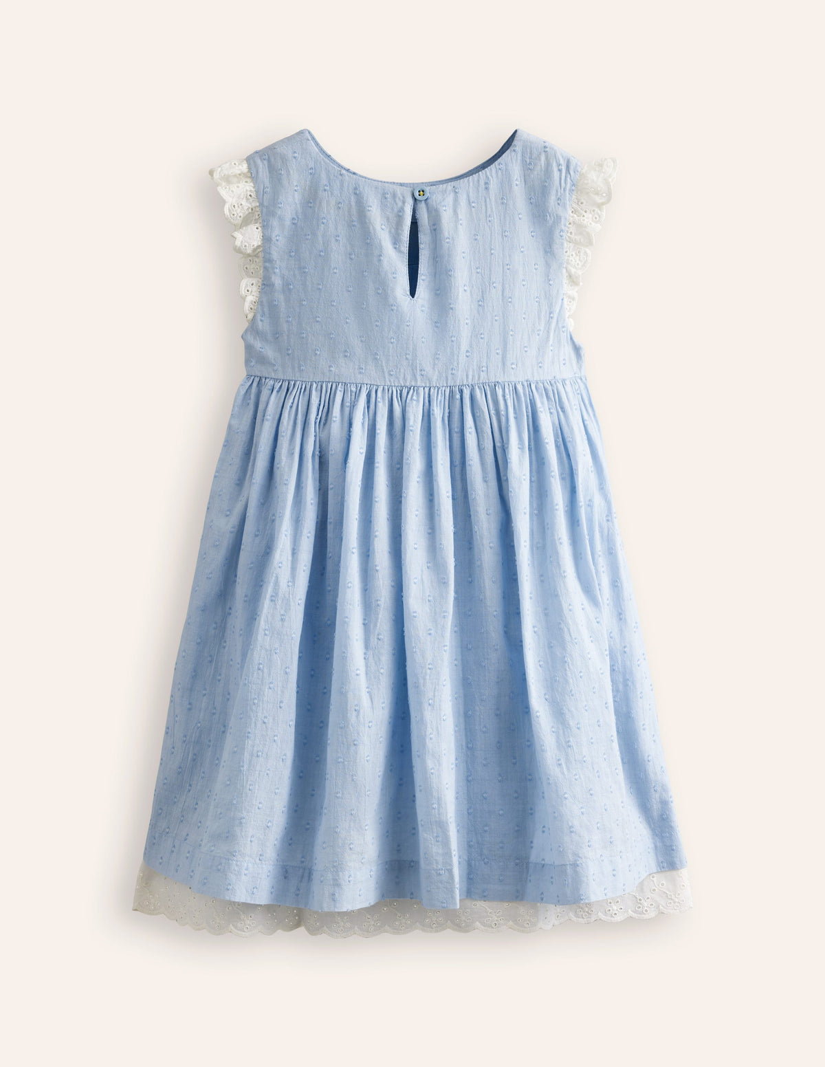 Smocked Lace Trim Dress-Mid Vintage Denim - Image 4