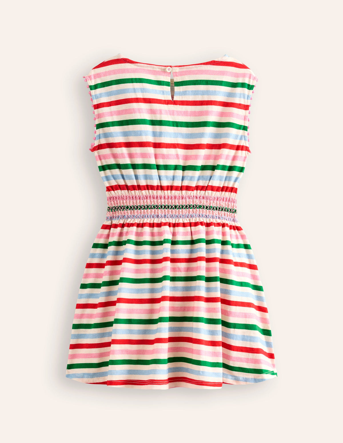 Jerseykleid mit geraffter Taille-Ackerbohnengrün/Pink, Gestreift - Image 2