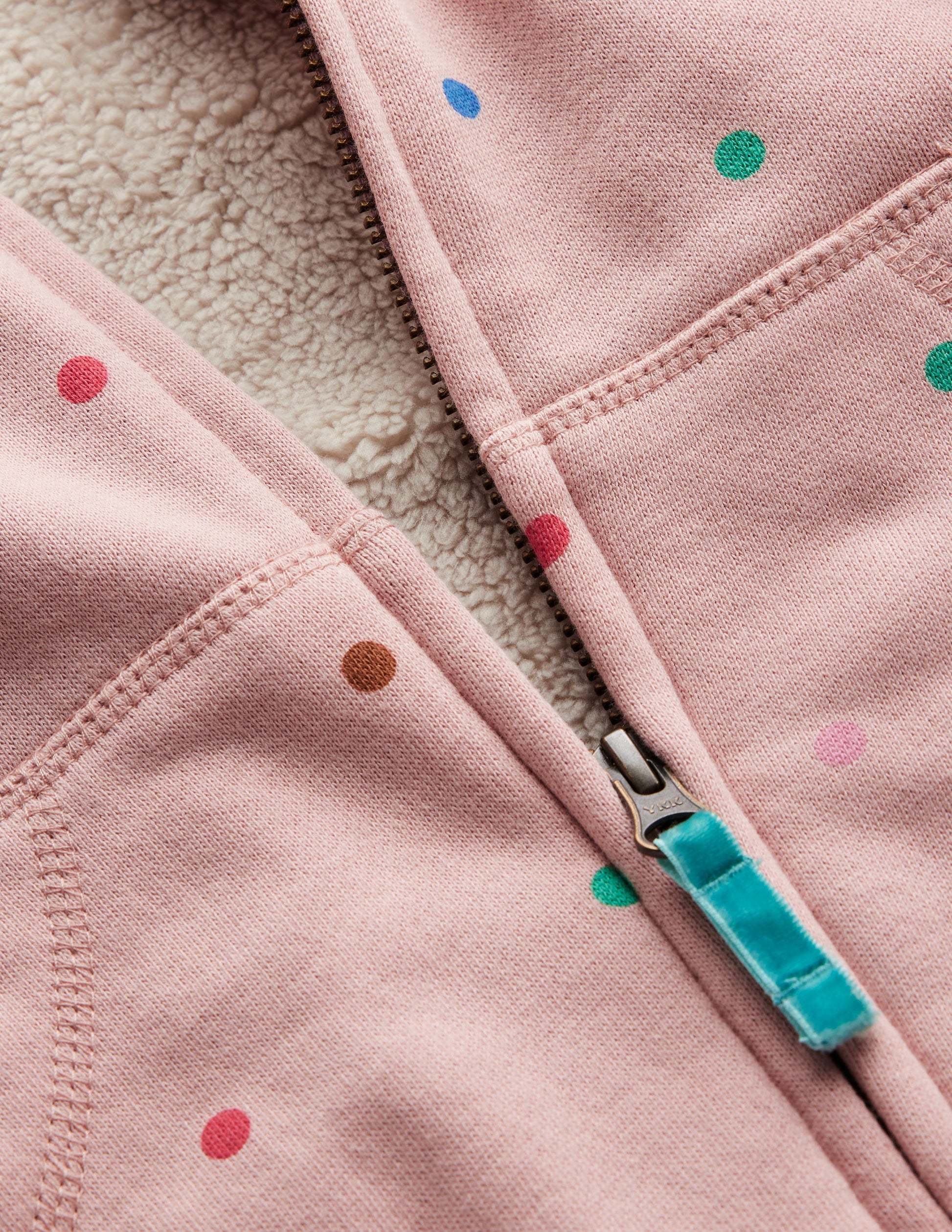 Kapuzenpullover mit Zottelfutter-Altrosa/Bunt, Getupft-3