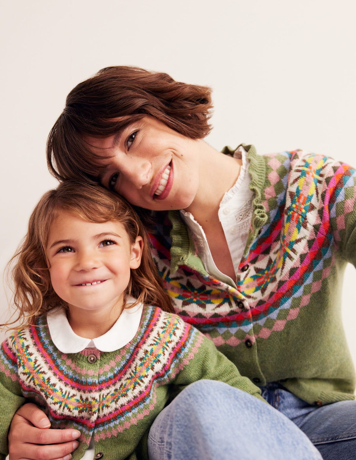 Edie Fair-Isle-Strickjacke-Grün/Rosa Fair-Isle - Image 3