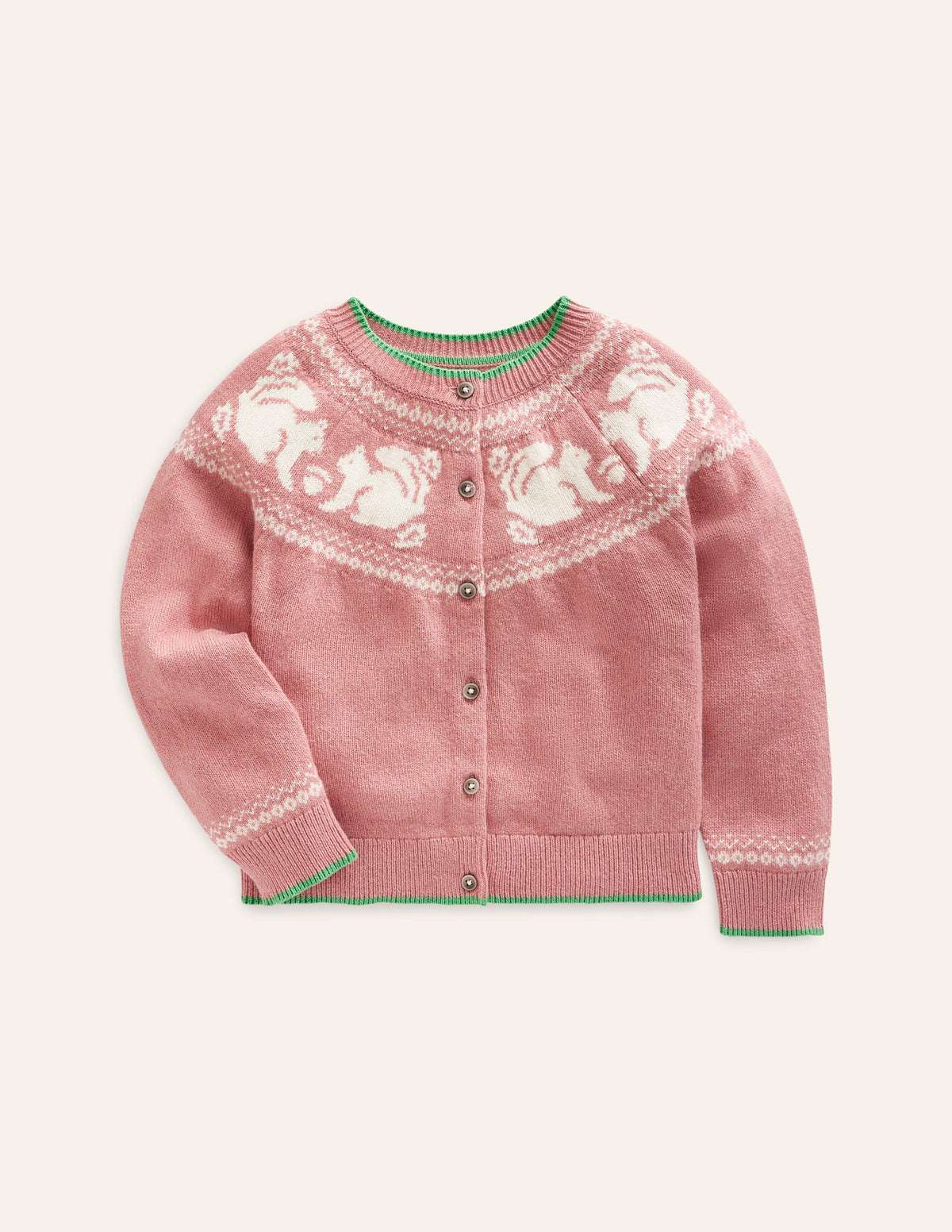 Edie Fair-Isle-Strickjacke-Puderrosa Eichhörnchen - Image 1