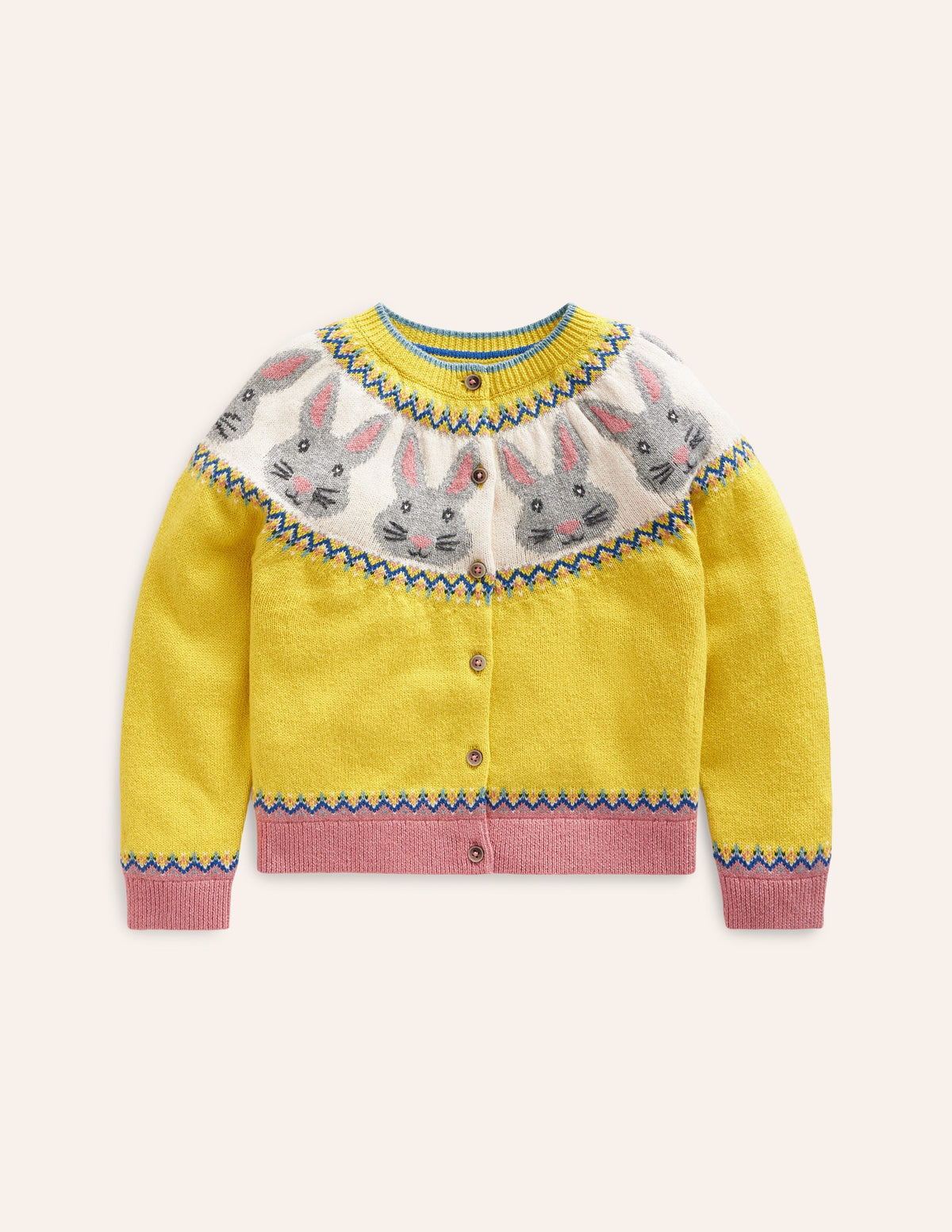 Edie Fair-Isle-Strickjacke-Honiggelb, Häschen-4