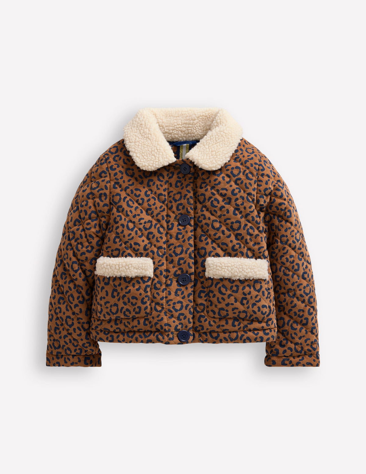 Veste en velours côtelé à col en borg-Imprimé léopard fauve-1
