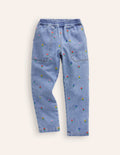 Bestickte Hose zum Hineinschlüpfen-Denim Florale Stickerei
