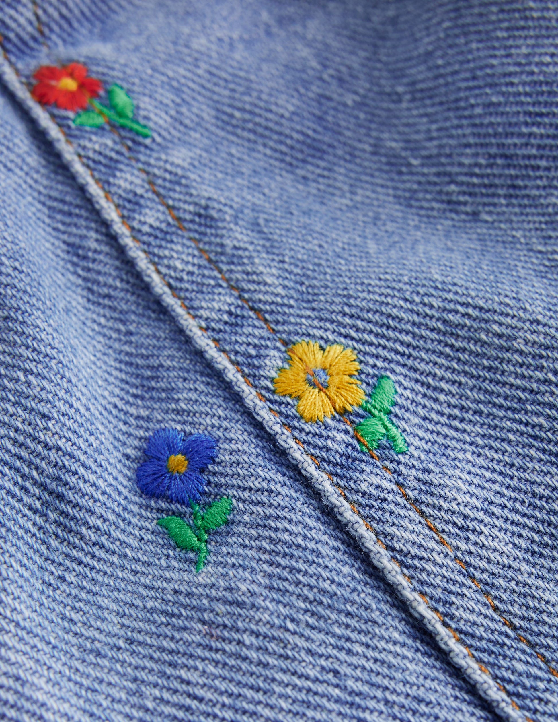 Bestickte Hose zum Hineinschlüpfen-Denim Florale Stickerei-3