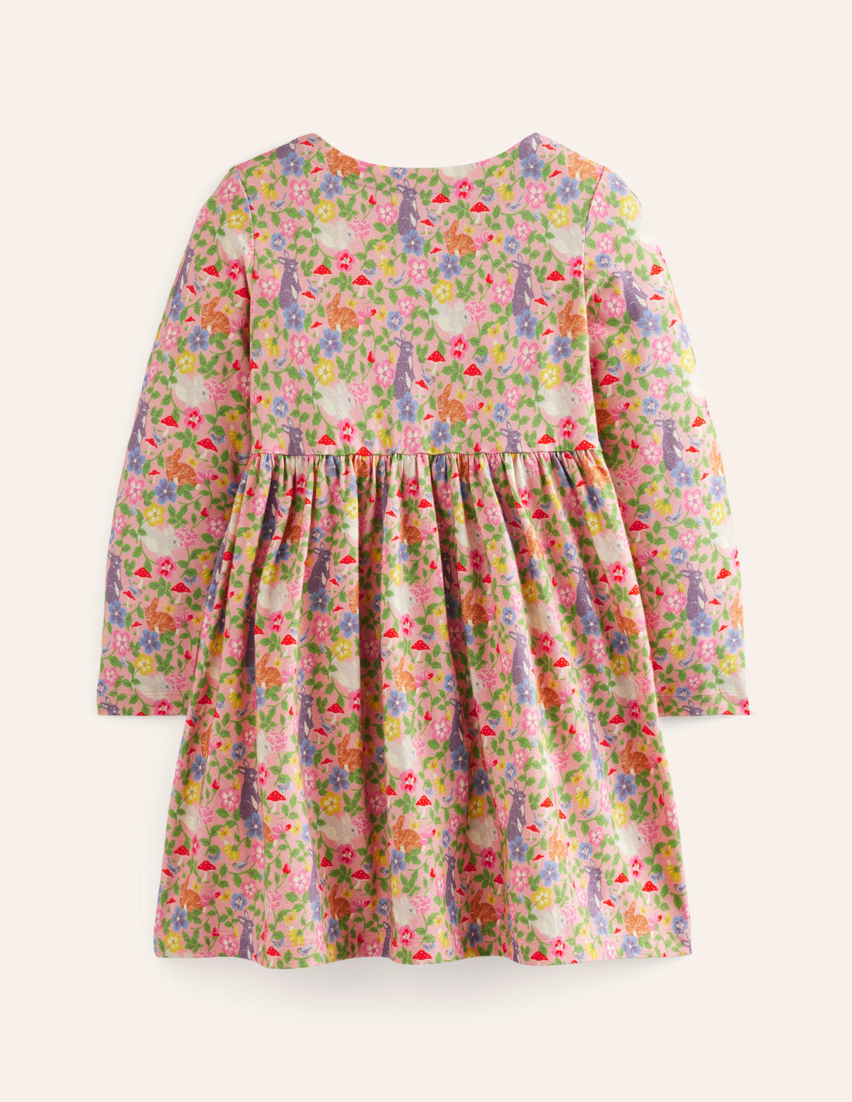 Robe fun à manches longues en jersey-Champ de lapins rose vintage-2
