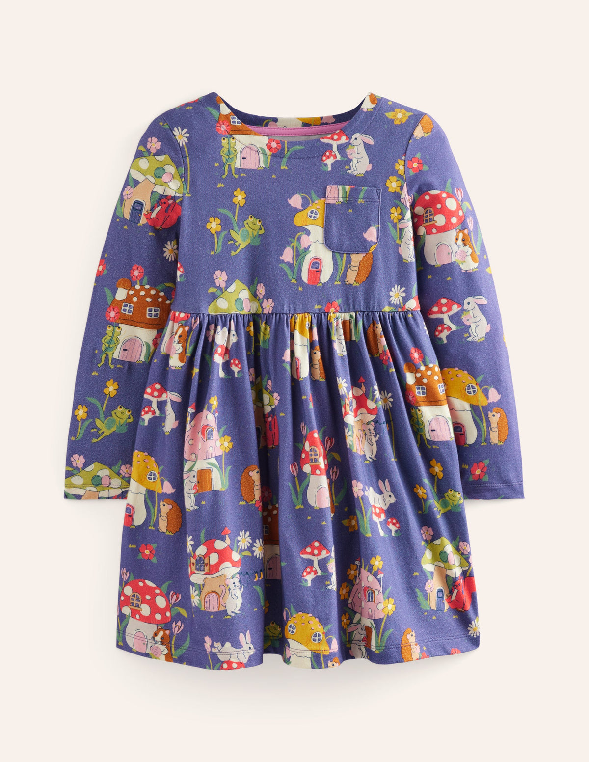 Originelles langärmeliges Jerseykleid-Steuerbordblau Fliegenpilz-Dorf-1