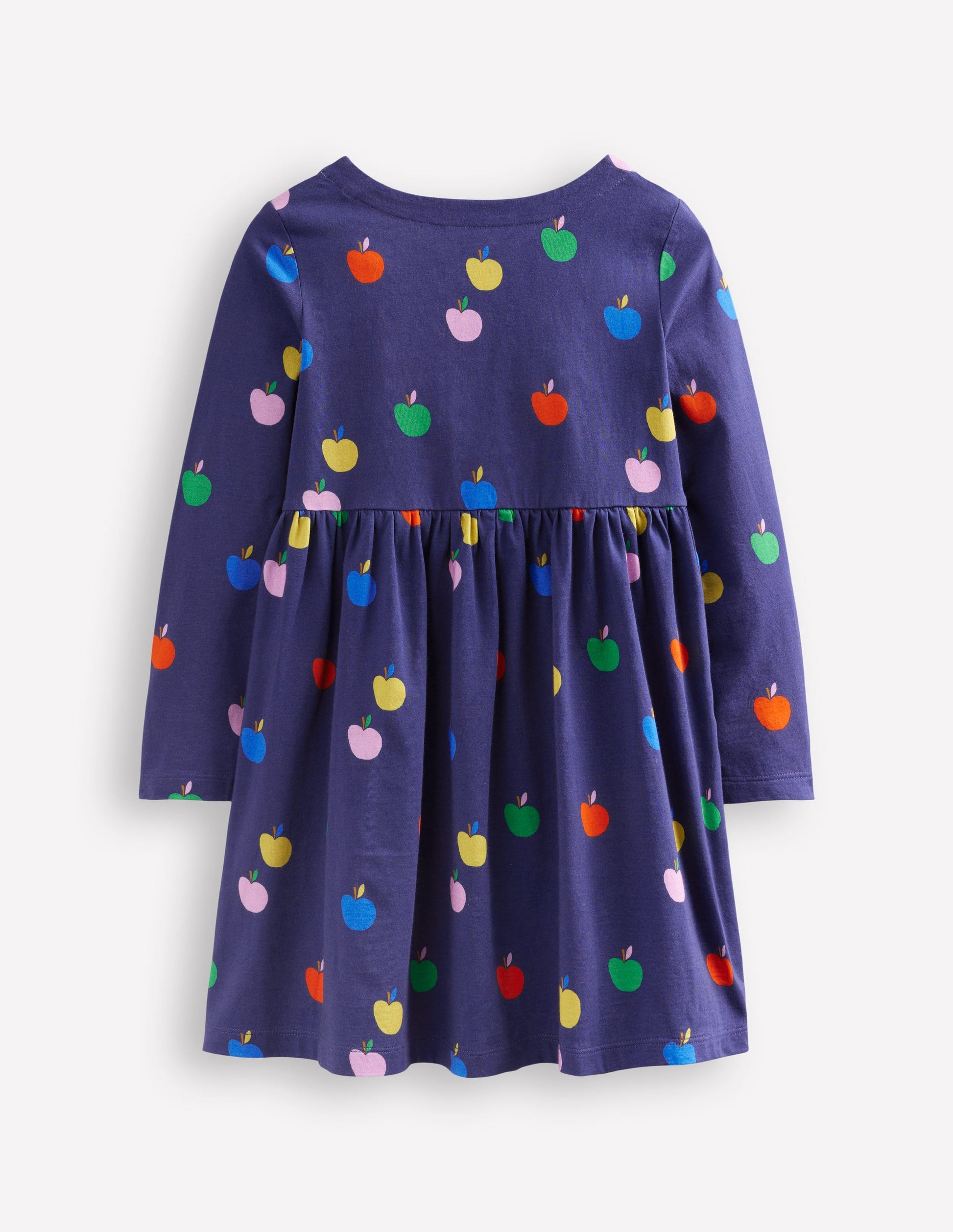 Originelles langärmeliges Jerseykleid-Schuluniform-Marineblau Regenbogen Äpfel-4