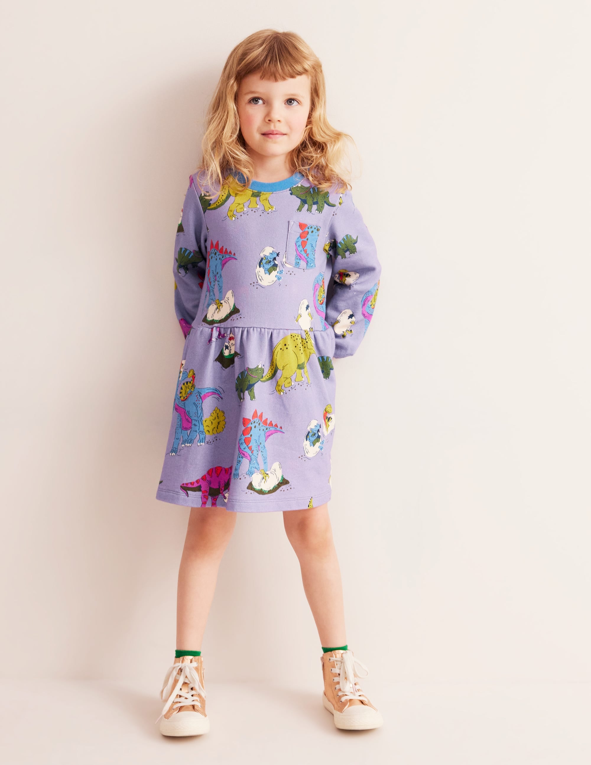 Loopback-Sweatshirtkleid-Flieder Dino-Familie - Image 1