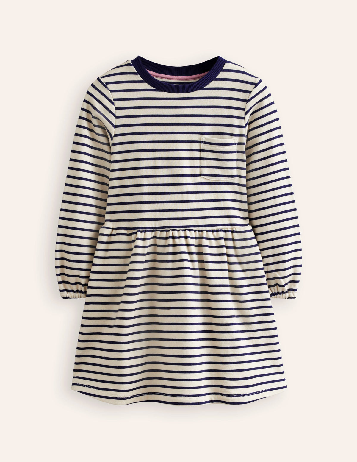 Loopback Sweatshirt Dress-White/ College Navy Stripe - Image 1