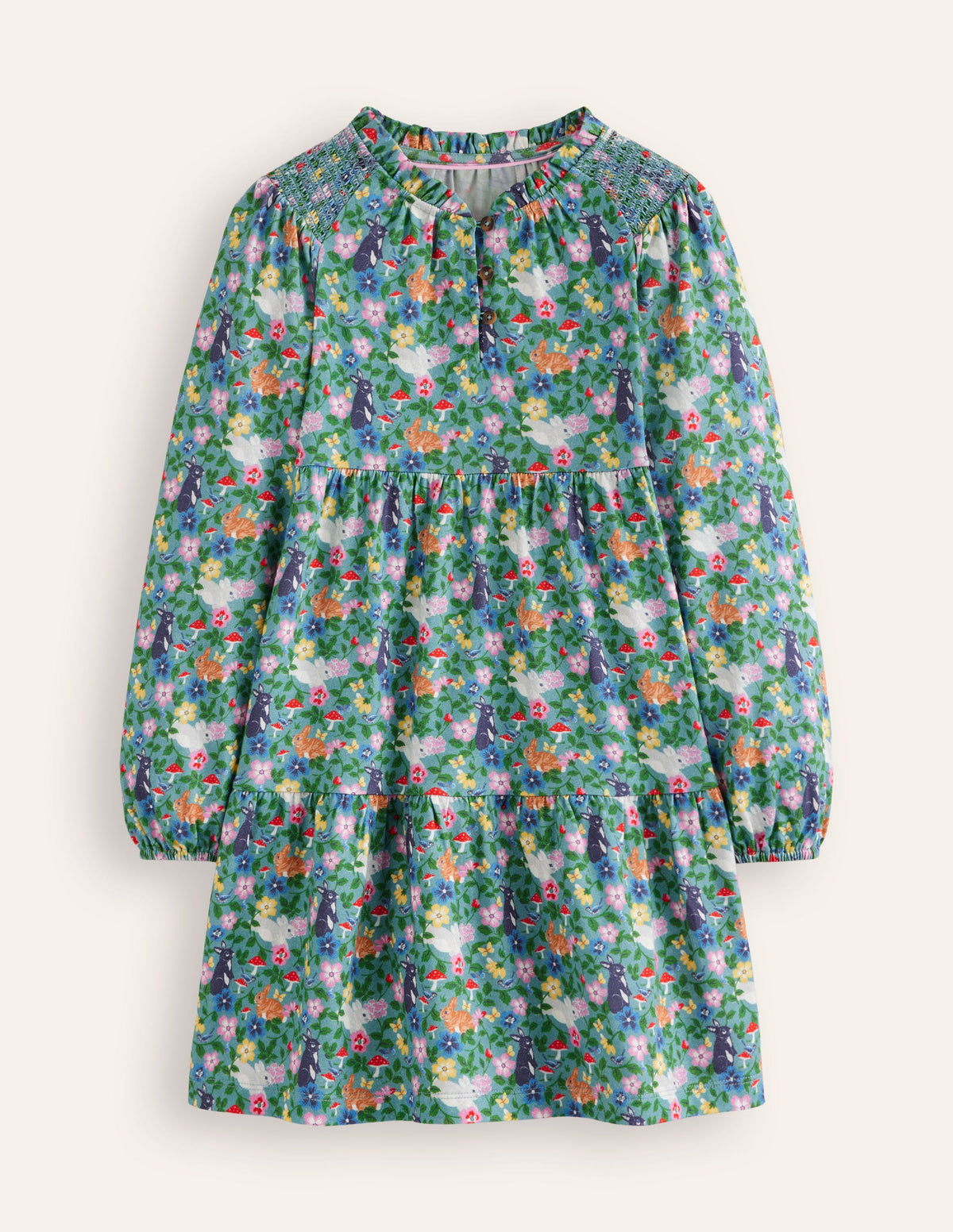 Gestuftes Jerseykleid-Bachblau Häschen Feld-1