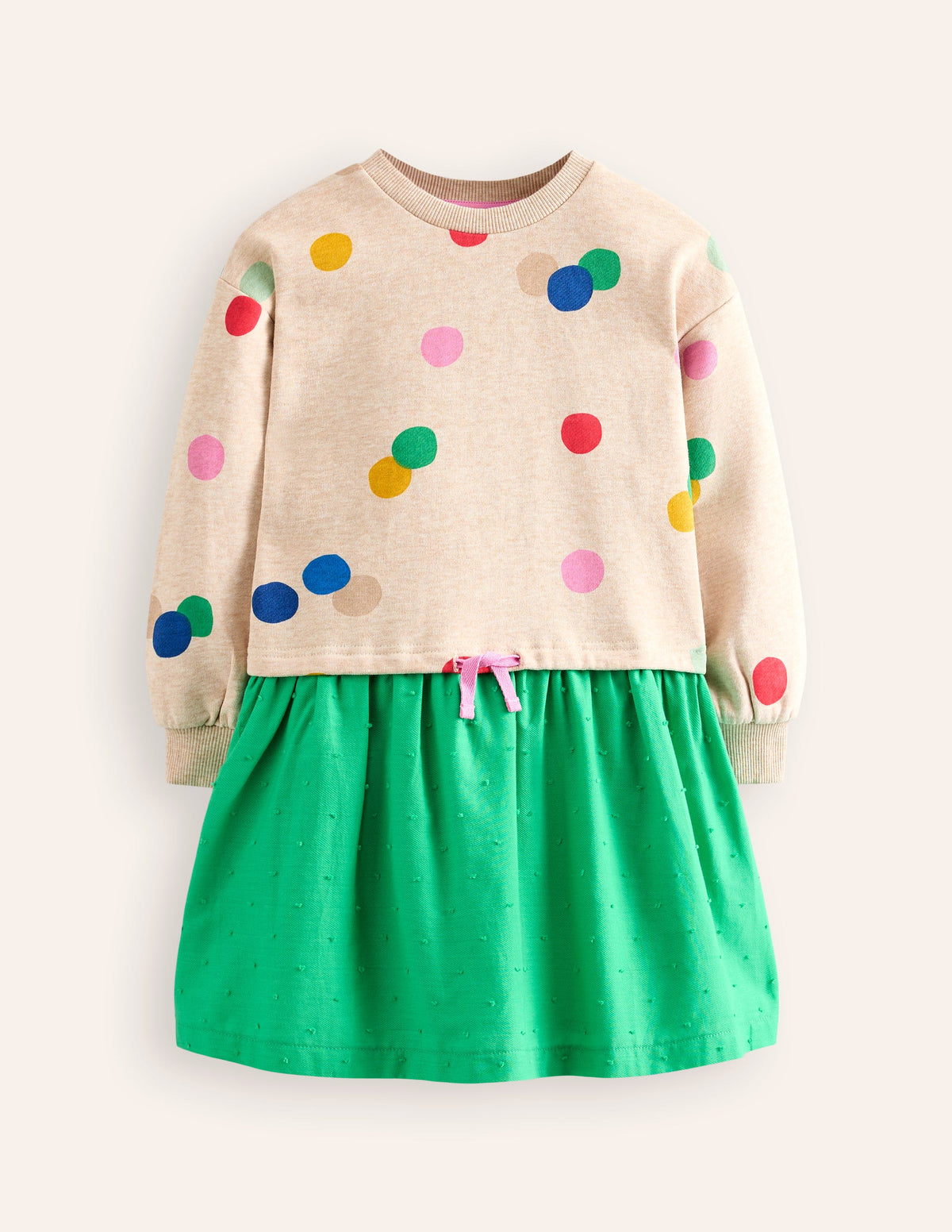 Sweatshirt-Kleid aus gewebtem Material-Haferbeige Meliert Gemalte Punkte - Image 1