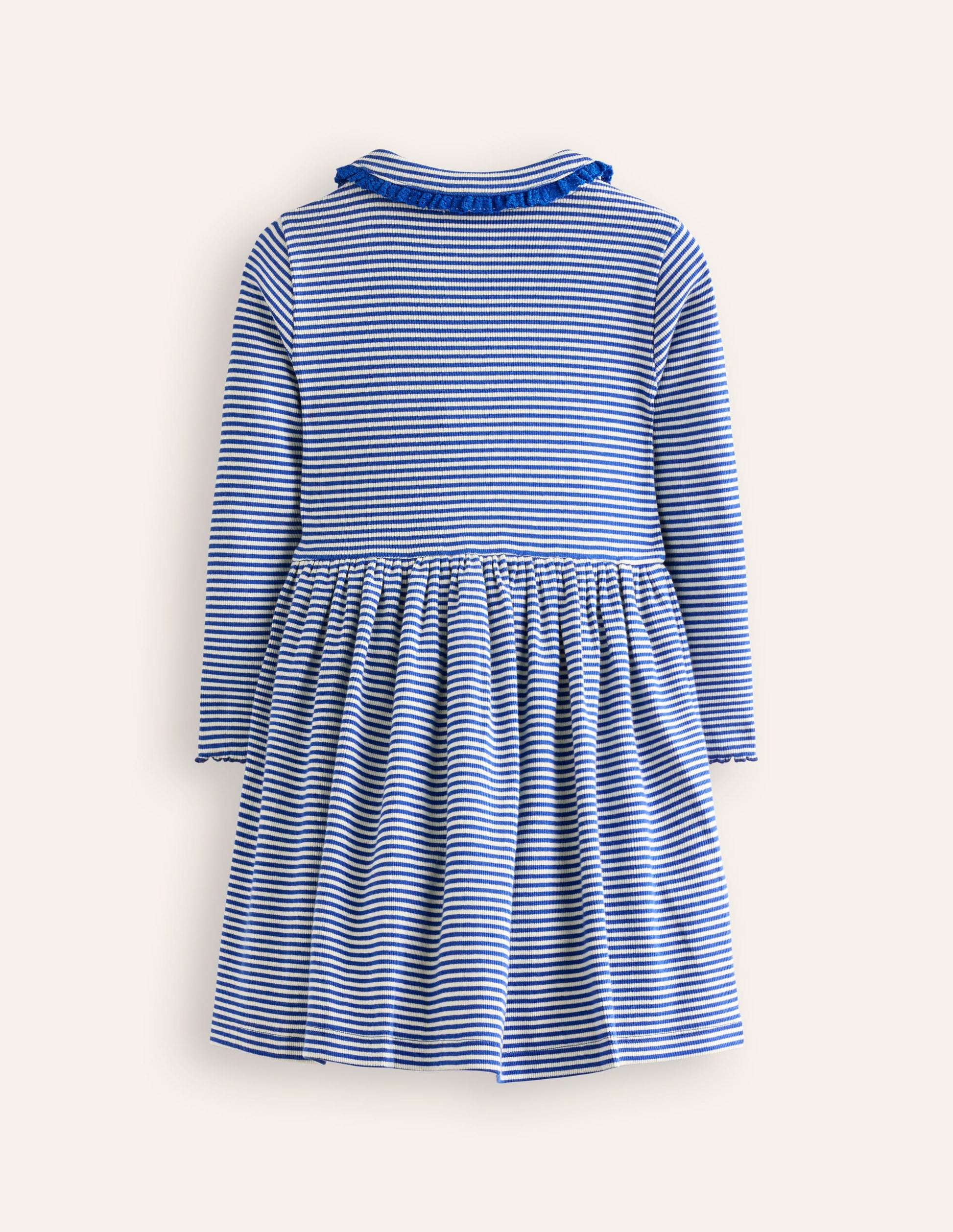 Geripptes Kleid mit Kragen zum Herumwirbeln-Blauhäher/Naturweiß Streifen-2