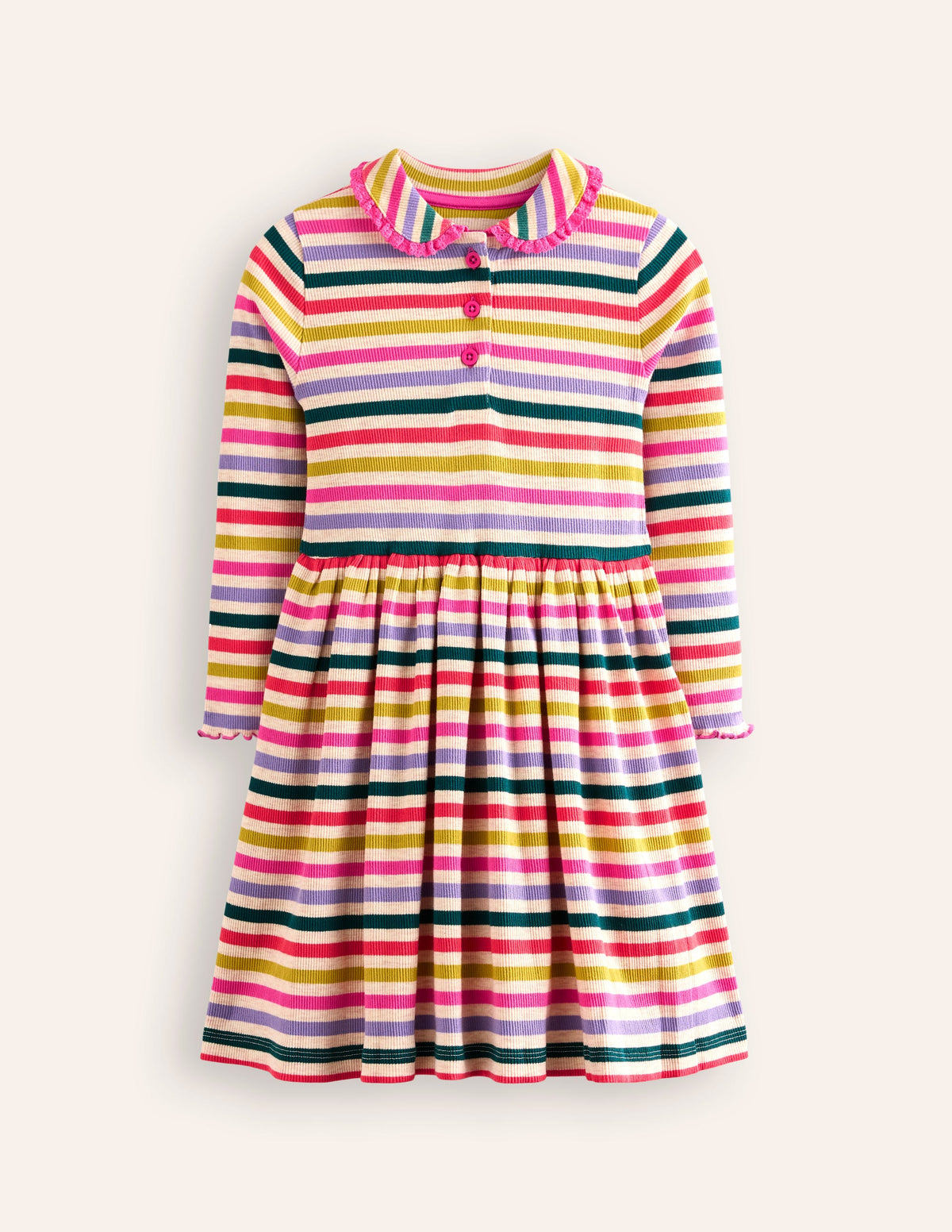 Robe tournoyante côtelée à col-Rayé multi avoine chiné - Image 1