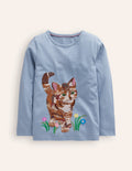 T-shirt à super surpiqûres-Chat bleu français