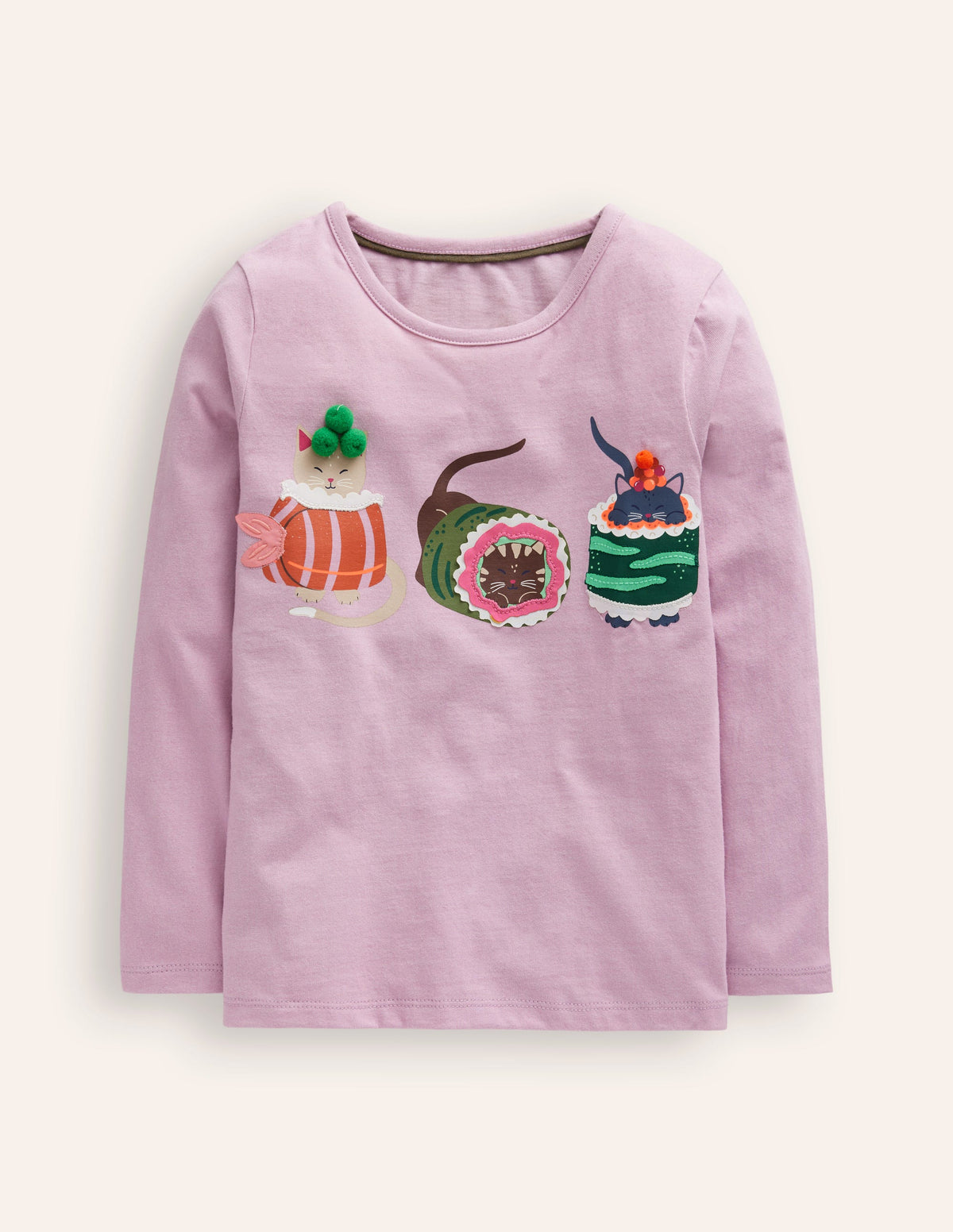 Printed Graphic T-Shirt-Chalk Pink Sushi Cats - Image 1