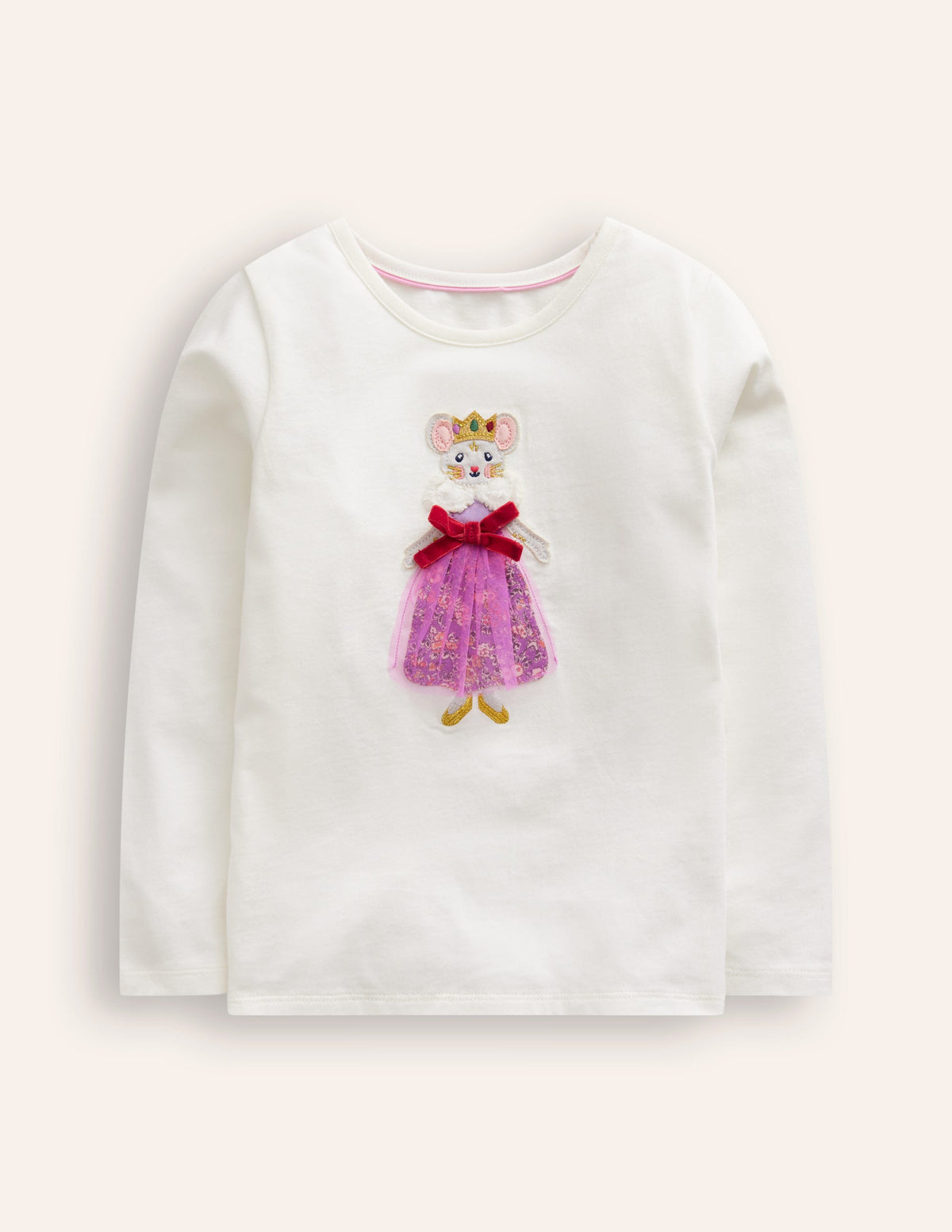 Top à manches longues et appliqué-Souris reine ivoire-1