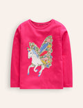 Top à manches longues et appliqué-Licorne rose