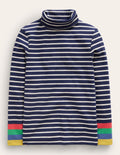 Col roulé ultra-doux-Bleu marine/poignet multi ivoire