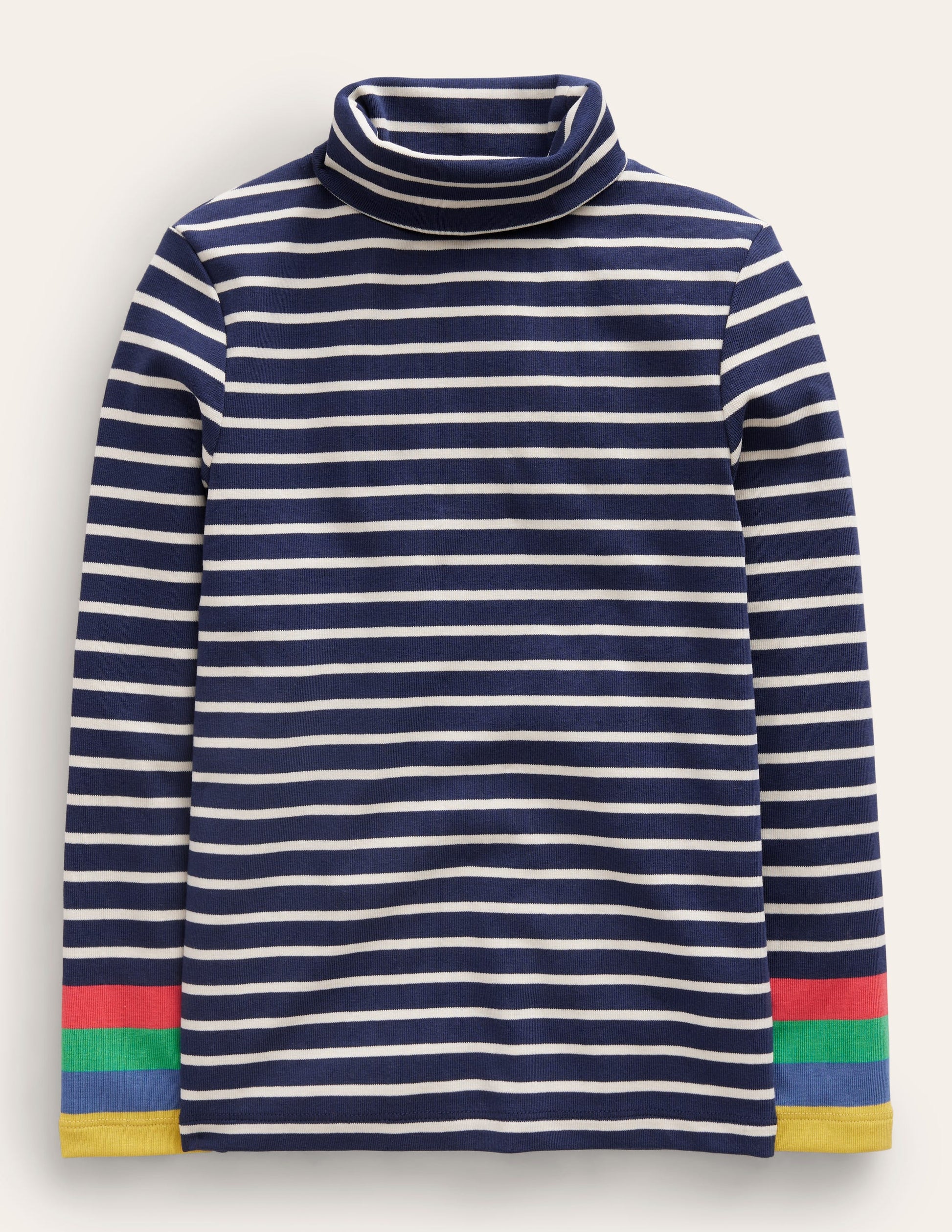 Col roulé ultra-doux-Bleu marine/poignet multi ivoire-1