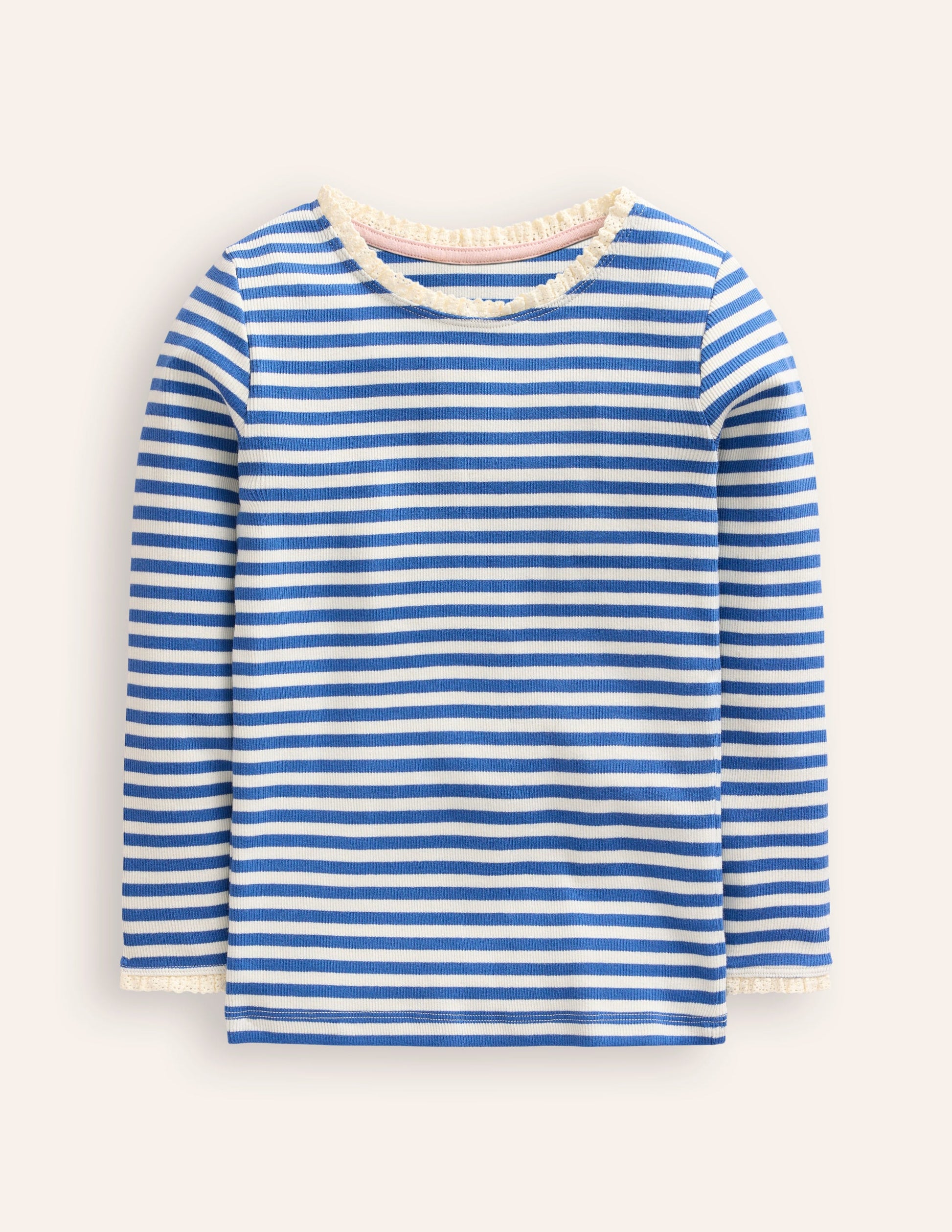 Geripptes Langarmshirt-Blauhäher/Naturweiß-1