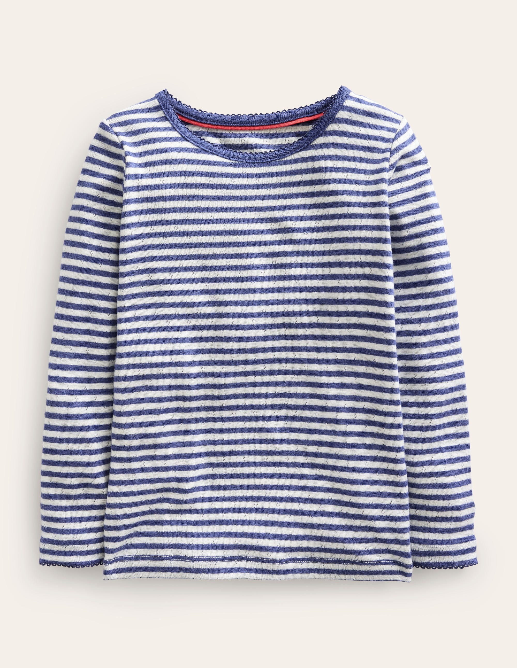 Langärmeliges Oberteil mit Pointelle-Muster-Steuerbordblau/Sanftes Naturweiß - Image 1