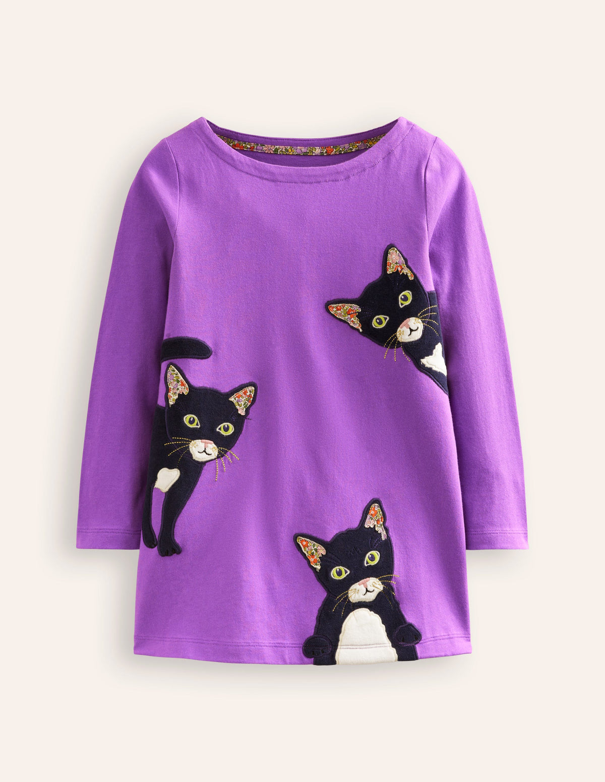 Tunique en jersey à appliqué-Chats topaze violette - Image 1