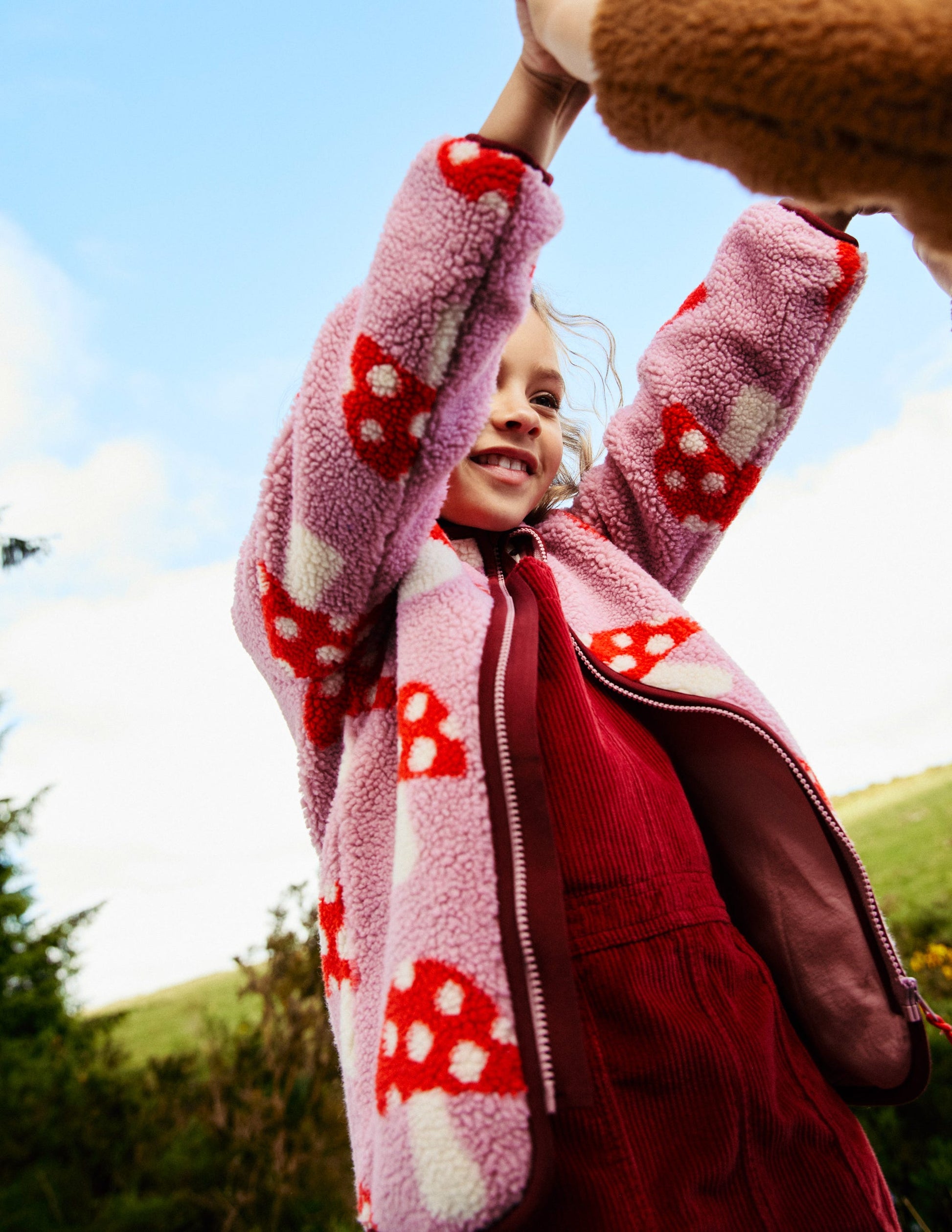 Veste zippée Eden en borg-Grands champignons rose vintage-4