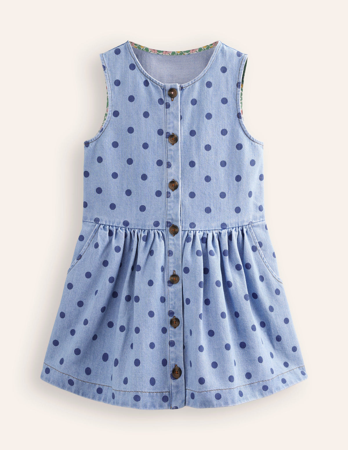 Robe chasuble boutonnée-Pois denim vintage moyen - Image 1