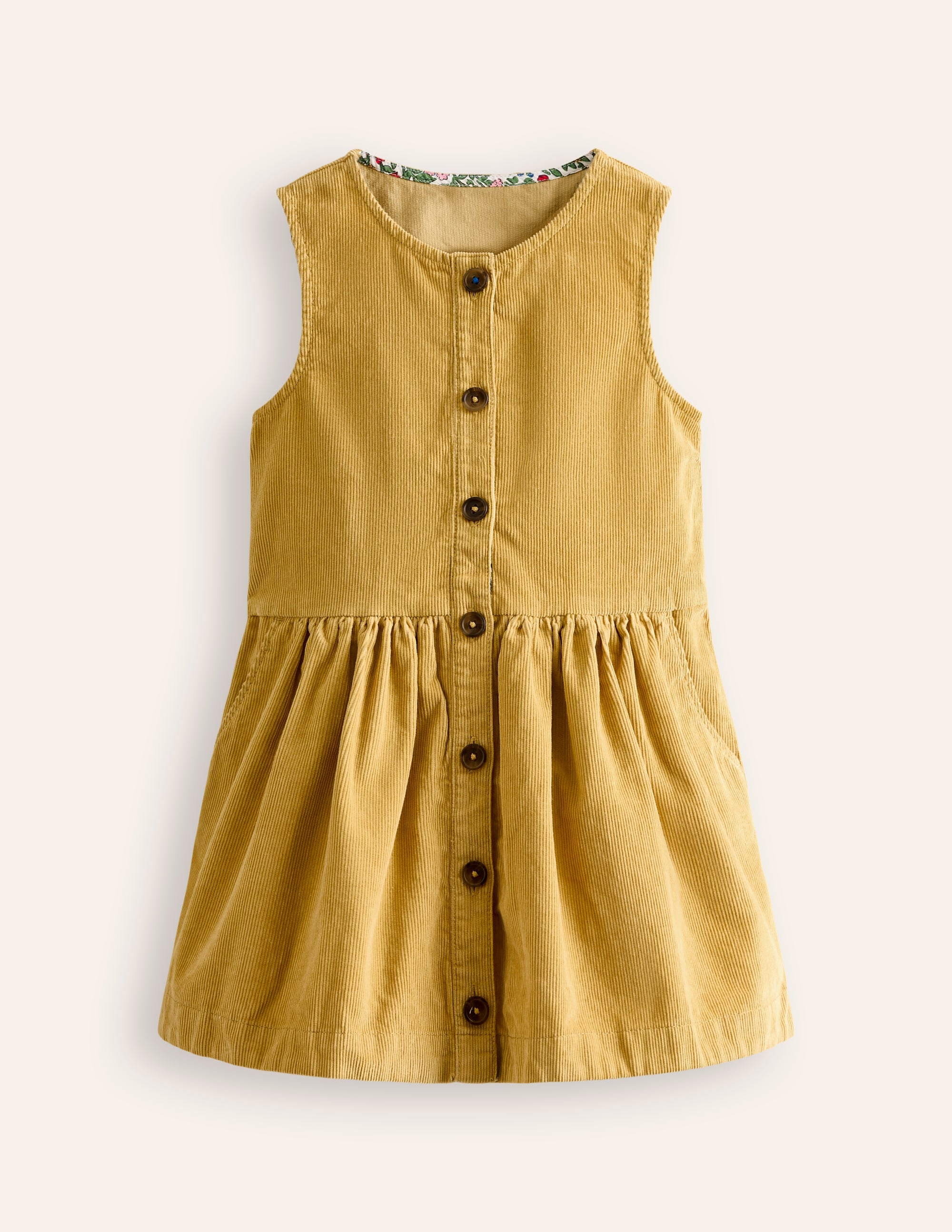 Schürzenkleid mit durchgehender Knopfleiste-Honiggelb, Cord - Image 1