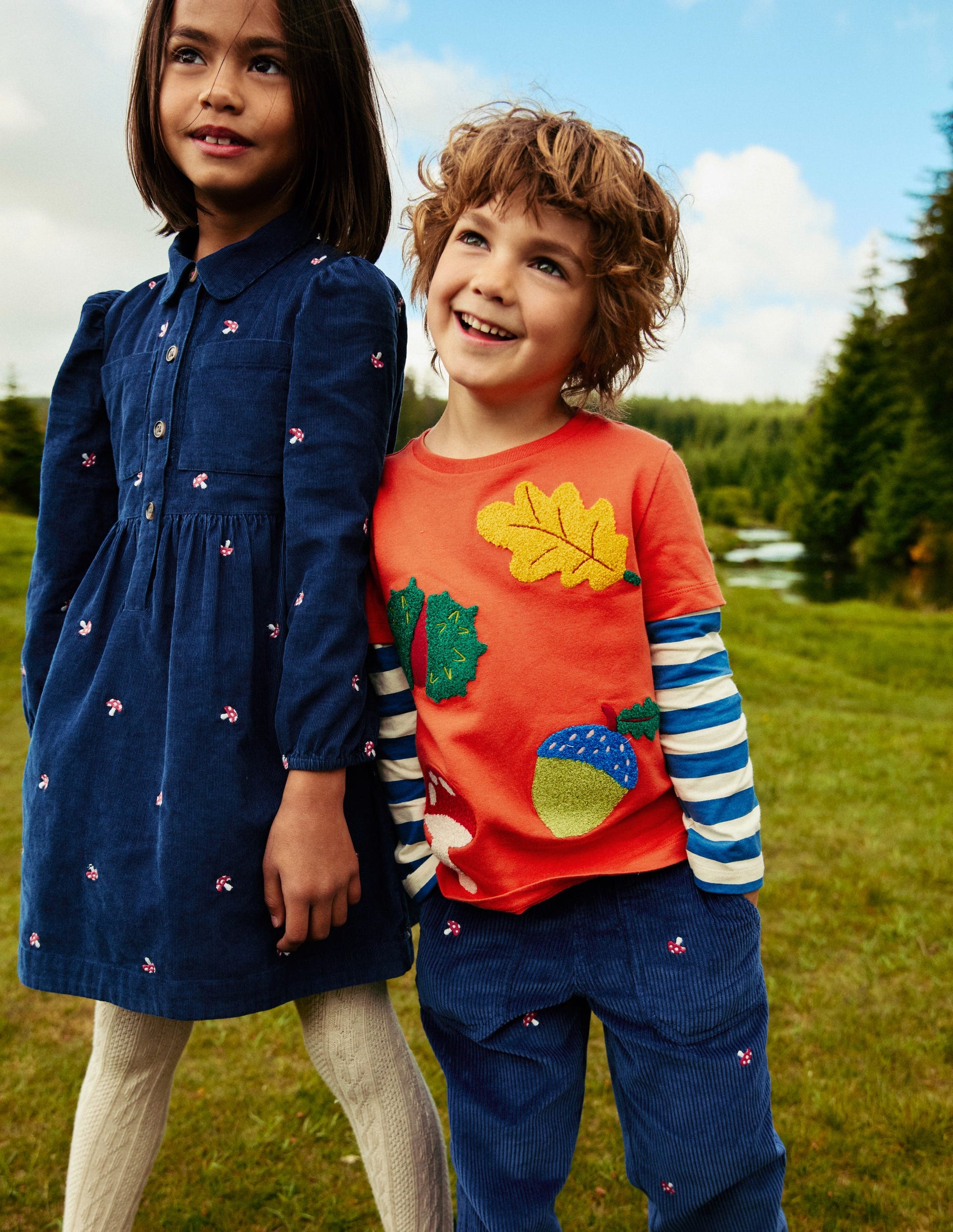 Robe-chemise à manches bouffantes-Broderie champignon saphir-6