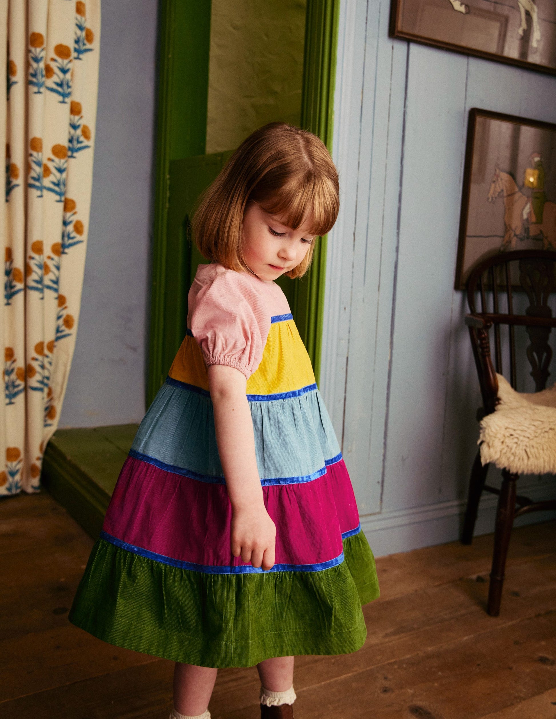 Gestuftes Cord-Kleid mit Verschnörkelungen-Arc-en-ciel multi-4