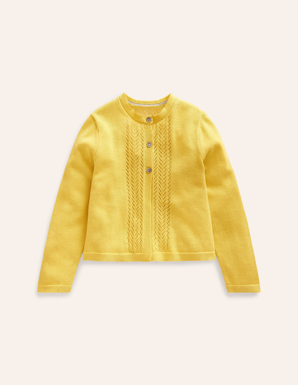 Strickjacke aus Baumwolle mit Pointelle-Design-Honiggelb - Image 3