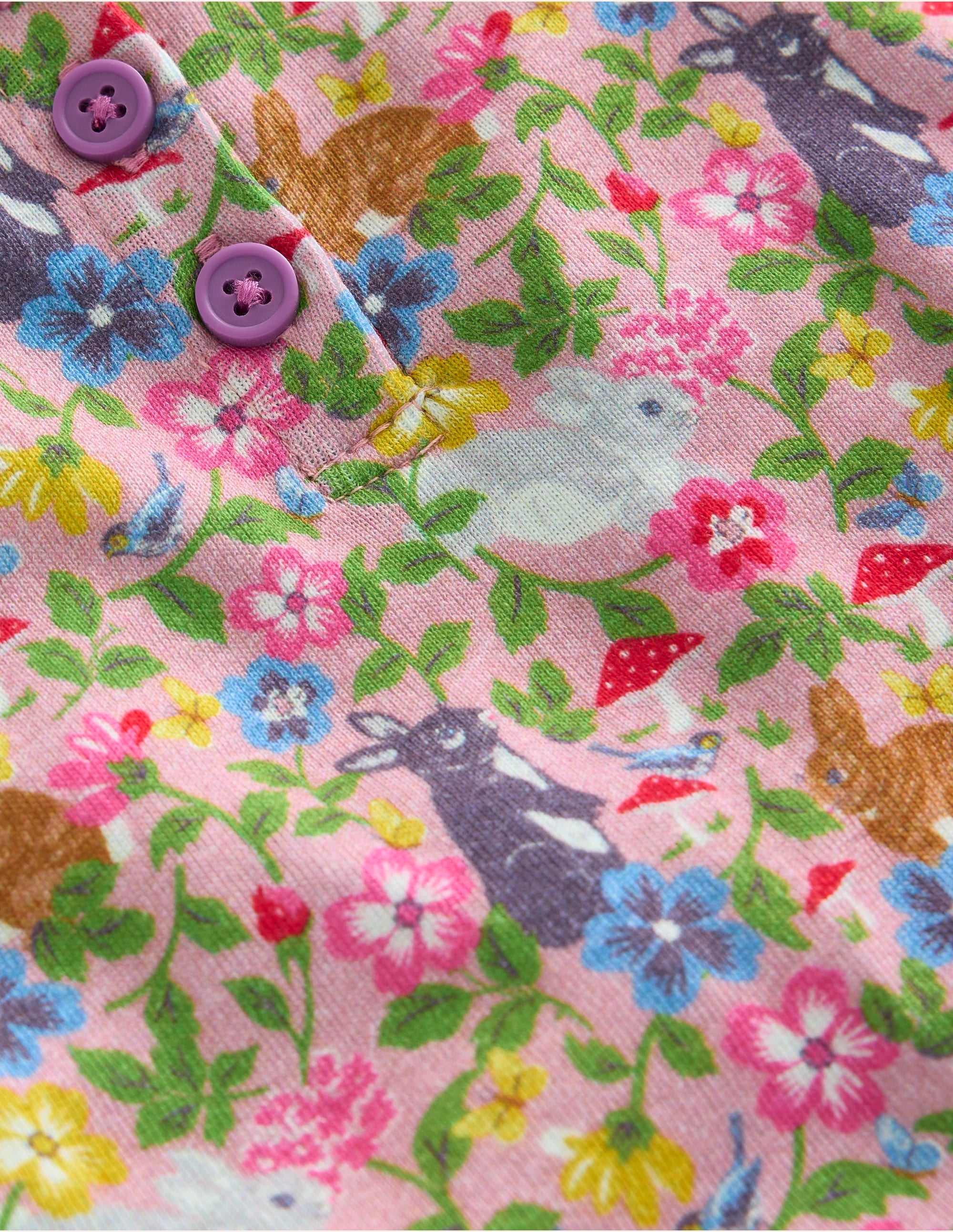 Eng anliegender Henley-Schlafanzug-Vintage-Rosa Hase Feld - Image 3