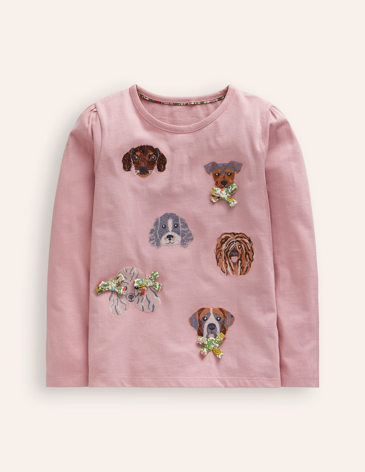 Superstitch-Oberteil mit Puffärmeln-Vintage Rosa Hunde - Image 1