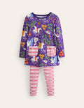 Ensemble imprimé tunique et legging-Licorne enchantée bleue