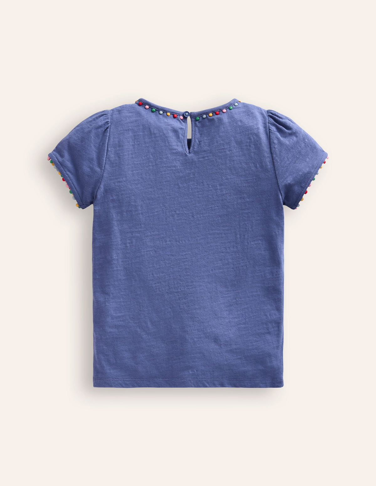 T-shirt Ali à manches bouffantes et pompons-Bleu tribord tendre-2