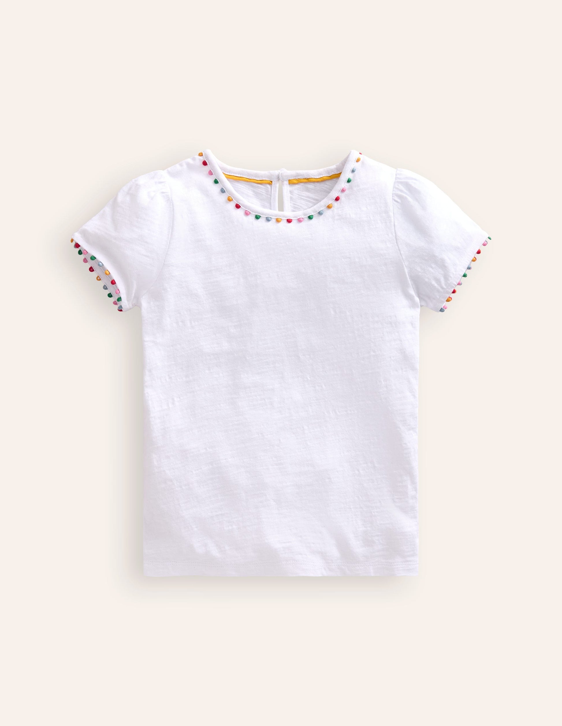 T-shirt Ali à manches bouffantes et pompons-Blanc-1